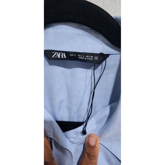 ZARA WOMAN OVERSIZED SATIN EFFECT POPLIN BUTTON DOWN SHIRT BLUE L - Picture 6 of 13